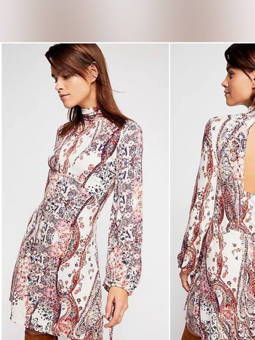Free People Boho Paisely All Dolled Up Mini Dress, Medium